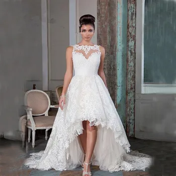 Vintage Alta Baixa vestido de noiva de 2018 Laço Princesa Trem da Escova Personalizada Feita Vestido de Casamento Longo mãe da noiva vestidos