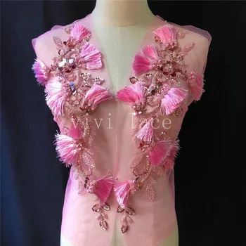 Vivi 2021 coleção AWW011 # linda rosa franja feitas à mão miçangas frente pedaço de corte para corte menina de vestido de noiva