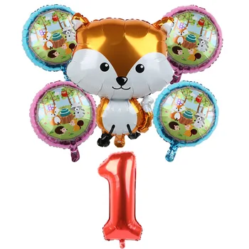 Woodland Tema da Folha de Balão Conjunto para Crianças, Festa de Aniversário, Decoração de Pequenos Balões de Animais Fox Número de Aniversário de Balão