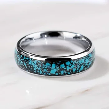 YS Nova de titânio de aço anel de turquesa 8 mm arco 6 groove ampla Ao Bao céu de fantasia cor anel de aço inoxidável de acessórios de moda