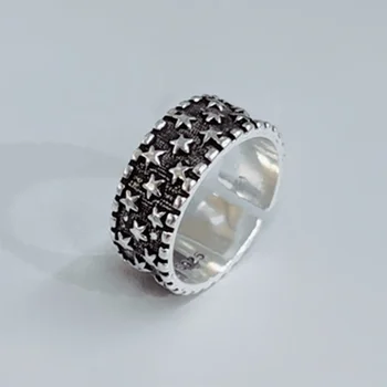 Yungqi Gótico Vintage Metalizado Estilo De Anéis De Dedo Padrão De Estrelas Antigas Do Desgaste Diário Mulheres Anéis Retro Geométricas Ajustável Jóias